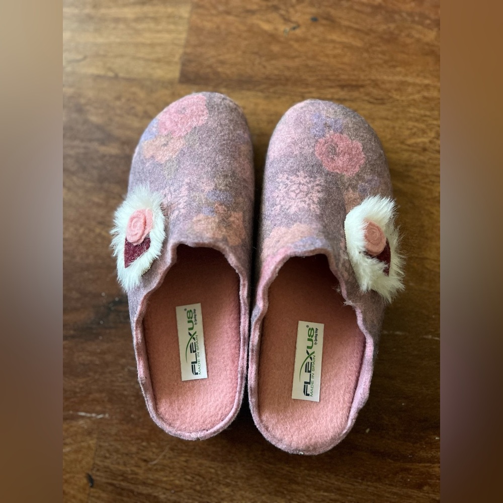 Flexus by Spring Step pink Wool Floral Wildflower Clog Slipper EU 40 us 9-9.5